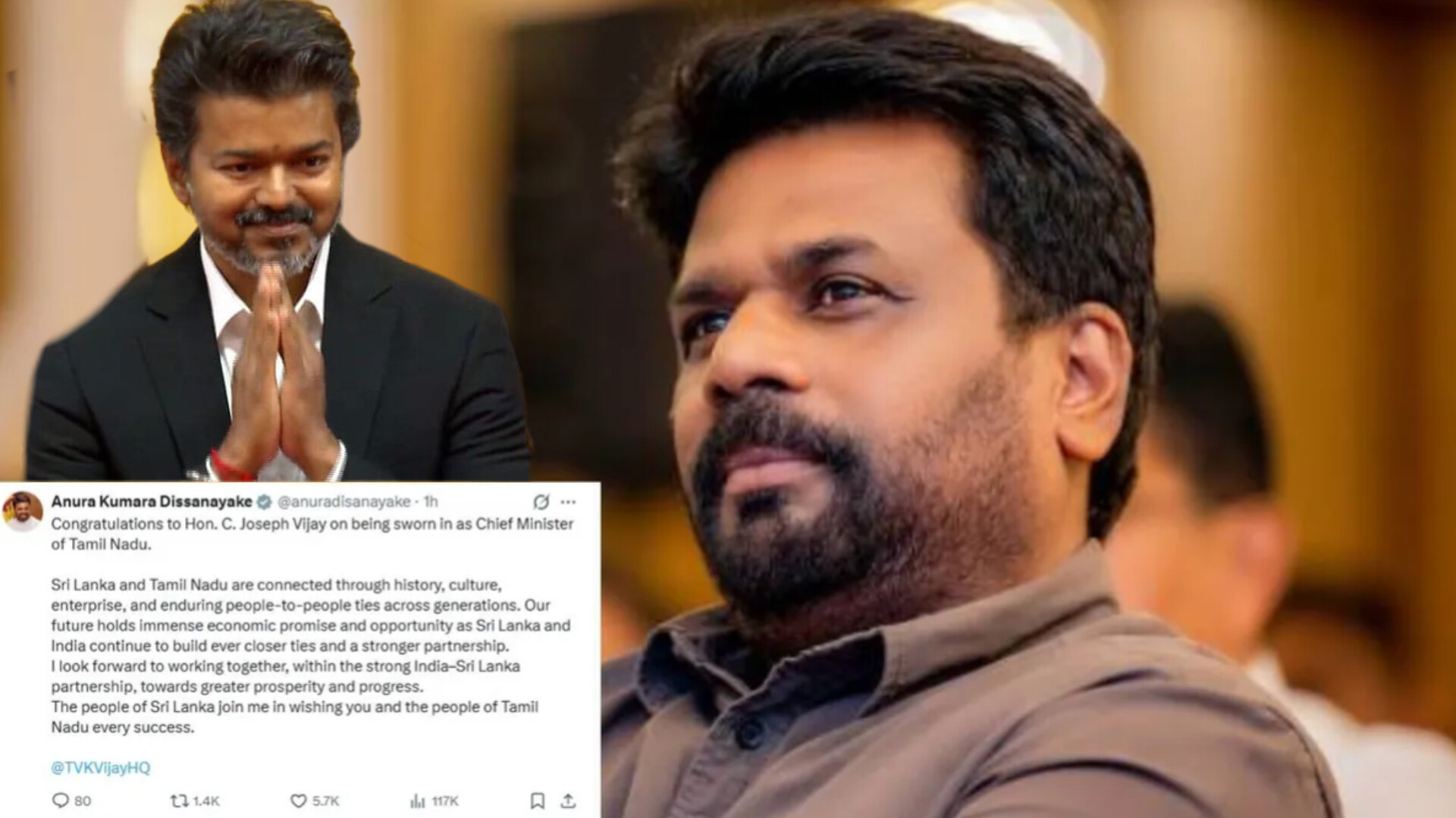 தமிழக முதல்வர் ஜோசப் விஜய்க்கு ஜனாதிபதி அநுர வாழ்த்து