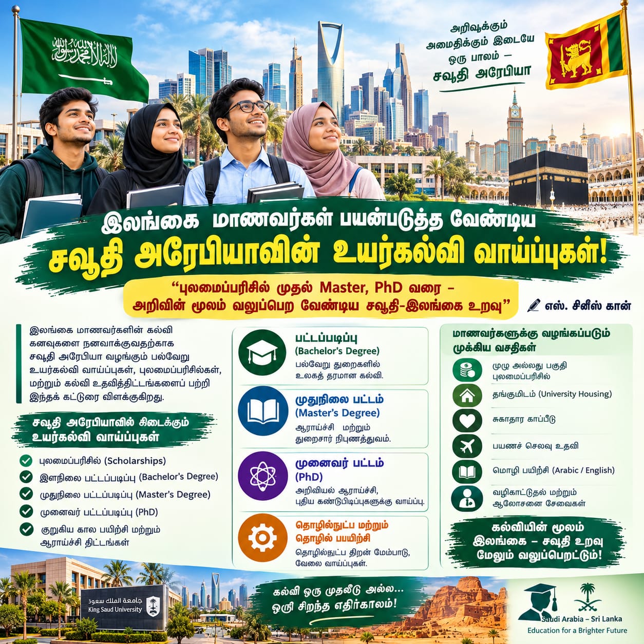 இலங்கை மாணவர்கள் பயன்படுத்த வேண்டிய சவூதி அரேபியாவின் உயர்கல்வி வாய்ப்புகள்; “புலமைப்பரிசில் முதல் Master, PhD வரை – அறிவின் மூலம் வலுப்பெற வேண்டிய சவூதி-இலங்கை உறவு”